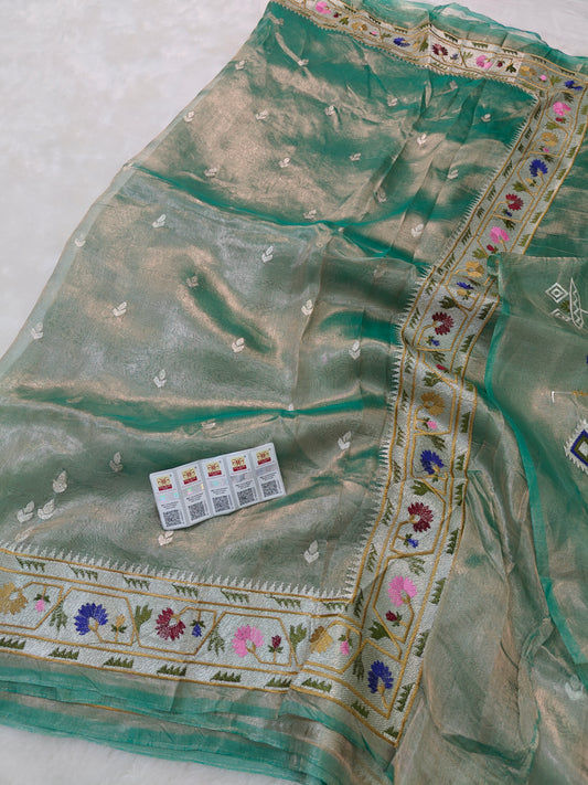 Pure tissue silk paithani embroidery wark saree