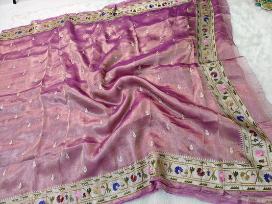 Pure tissue silk paithani embroidery wark saree