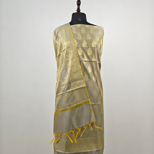 Banarasi cotton 3pcs suit in chiku tusser colour