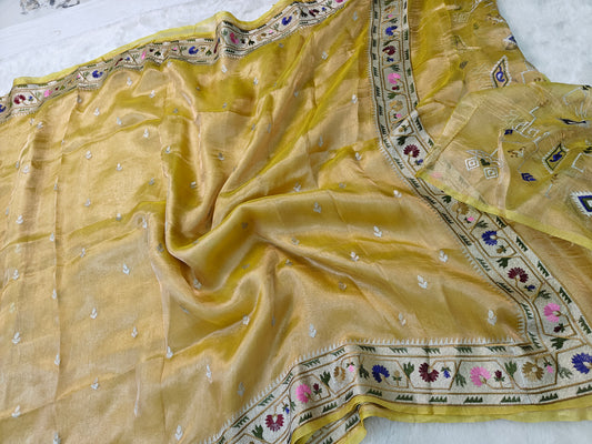 Pure tissue silk paithani embroidery wark saree