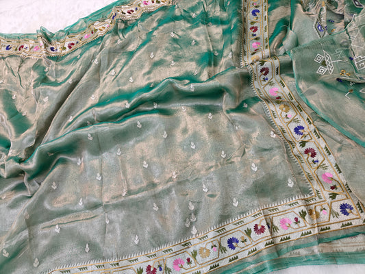 Pure tissue silk paithani embroidery wark saree
