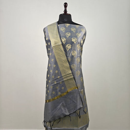 Banarasi cotton 3pcs suit in Steel Grey