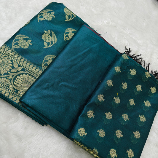 Banarasi cotton 3pcs suit in rama green colour